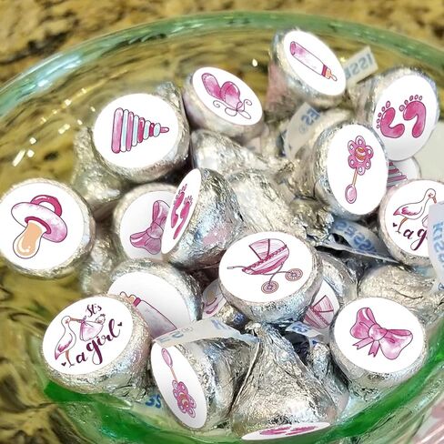 180 ملصق It's a Girl Baby Shower Kisses Candy ملصقات، ملصقات قطرات الشوكولاتة الوردية، لوازم حفلات استقبال المولود الجديد للفتيات، 1.9 سم. in Kuwait
