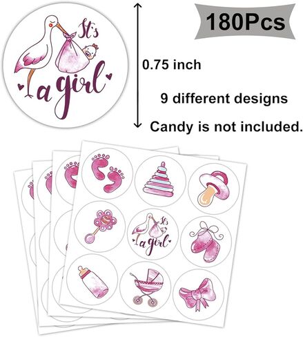 180 ملصق It's a Girl Baby Shower Kisses Candy ملصقات، ملصقات قطرات الشوكولاتة الوردية، لوازم حفلات استقبال المولود الجديد للفتيات، 1.9 سم. in Kuwait