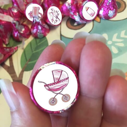 180 ملصق It's a Girl Baby Shower Kisses Candy ملصقات، ملصقات قطرات الشوكولاتة الوردية، لوازم حفلات استقبال المولود الجديد للفتيات، 1.9 سم. in Kuwait