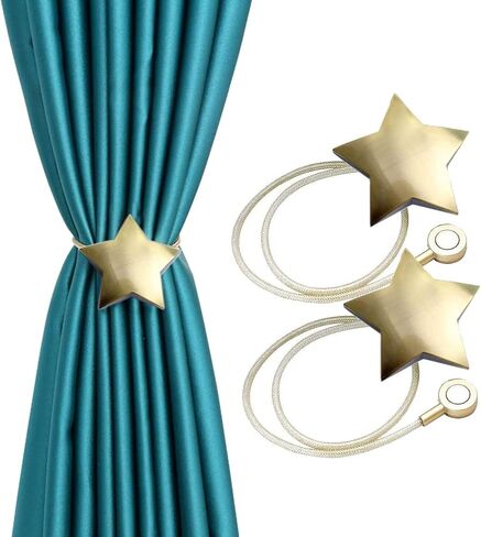 YYC زوج واحد من ستائر مغناطيسية على شكل نجمة من YYC، حامل ستائر بإبزيم للديكور (ذهبي) in Kuwait