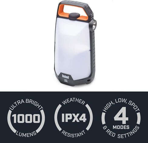 Bushnell Lantern: 1000L LED Lantern with Flashlight Mode, Red Mode, IPX4 Water Resistant, and 300 Hour Max Runtime - Essential Glamping, Camping Gear, and Emergency Prep Lantern in Kuwait