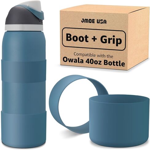 كم حذاء من السيليكون من Jmoe USA + مقبض يد لزجاجة مياه Owala سعة 40 مل | مطاط سيليكون خالٍ من مادة BPA ومخصص للطعام | غطاء مصد سفلي واقٍ مضاد للانزلاق | يحمي من الخدوش والخدوش (الدنيم) in Kuwait