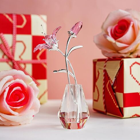 H&D HYALINE & DORA Crystal Calla Lily Flower Figurine Collectible Wedding Bouquets with Crystal Vase for Home Wedding Party Decor, Blue Flower with Sliver Metal Stem in Kuwait