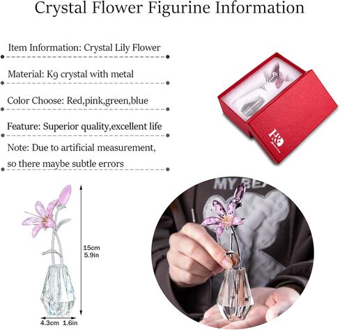 H&D HYALINE & DORA Crystal Calla Lily Flower Figurine Collectible Wedding Bouquets with Crystal Vase for Home Wedding Party Decor, Blue Flower with Sliver Metal Stem in Kuwait