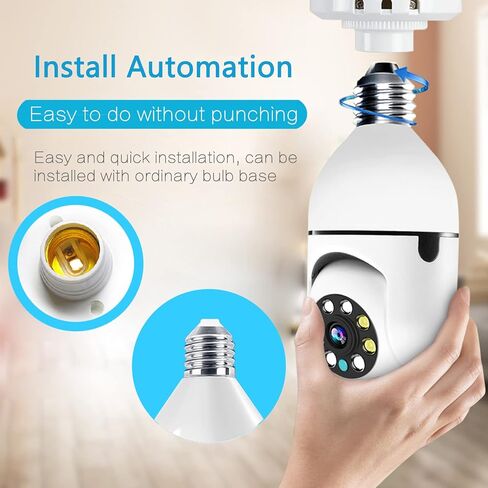 كاميرا Homisogi Light Bulb، كاميرا لاسلكية 360 درجة، دقة عالية 2 ميجابكسل خارجية/داخلية، مع رؤية ليلية ملونة، صوت ثنائي الاتجاه، كشف الحركة، منبه، متوافق مع Alexa، للأطفال/الحيوانات الأليفة/المربية/كبار السن/المنزل in Kuwait