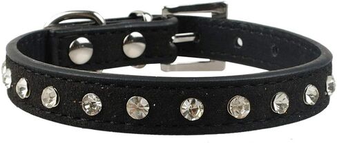 Haoyueer Cute Dazzling Sparkling Elegant Fancy Suede Leather 1 Rows Bling Rhinestone Crystal Jeweled Small Pet Cat Dog Puppy Collar(Purple,M) in Kuwait