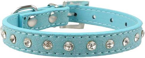 Haoyueer Cute Dazzling Sparkling Elegant Fancy Suede Leather 1 Rows Bling Rhinestone Crystal Jeweled Small Pet Cat Dog Puppy Collar(Purple,M) in Saudi Arabia