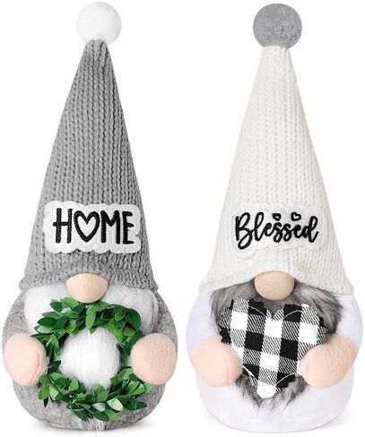 Upltowtme Farmhouse Crochet Gnomes Blessed Home Swedish Tomte Gnomes with Greenery Stuffed Heart for Christmas Decorations Rustic Housewarming Gifts for Women in Kuwait