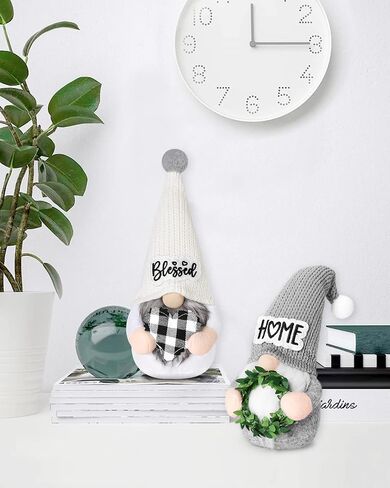 Upltowtme Farmhouse Crochet Gnomes Blessed Home Swedish Tomte Gnomes with Greenery Stuffed Heart for Christmas Decorations Rustic Housewarming Gifts for Women in Kuwait