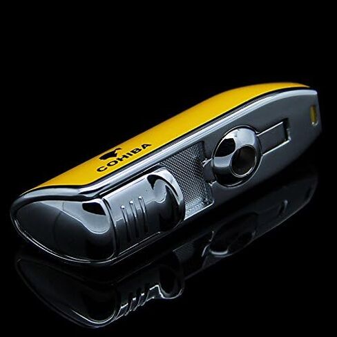 Cigar Lighter, Yellow Triple 3 Jet Flame Refillable Butane Torch Lighter with Punch in Saudi Arabia