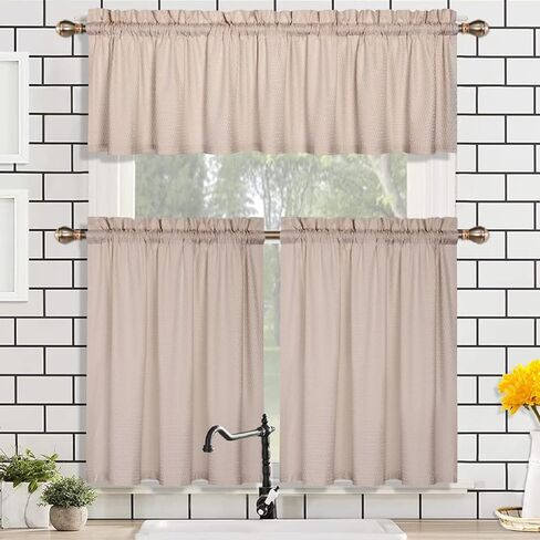 GlowSol Farmhouse Tier Curtains Solid Color Tiers for Kitchen Water Resistant Tiers for Bathroom Window Treatment Home Decor Tiers Rod Pocket ( White, 30"×30", Set of 2 ) in Saudi Arabia