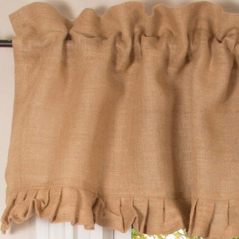Primitive Home Decors Burlap Single Ruffle 72" x 16" Jute Burlap Valance in Kuwait