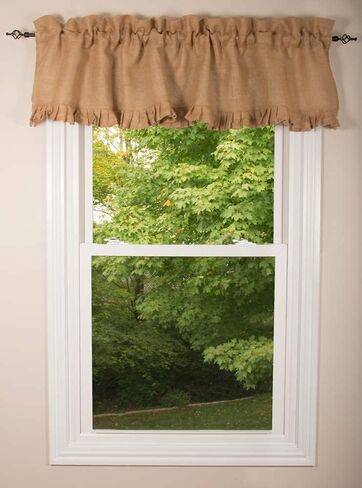 Primitive Home Decors Burlap Single Ruffle 72" x 16" Jute Burlap Valance in Kuwait