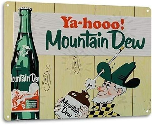 لافتة معدنية من القصدير بتصميم كلاسيكي لتزيين الجدران من SmartCows Mountain Dew Soda Pop Store الإعلان عليها مظهر عتيق 8x12 بوصة in Kuwait