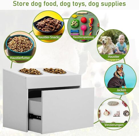 MYOYAY Dog Feeder Station Dog Food Storage Cabinet Pet Food Storage Container with Dog Raised Bowls and Hanger for Feeding & Watering Supplies White in Saudi Arabia