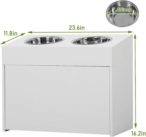 MYOYAY Dog Feeder Station Dog Food Storage Cabinet Pet Food Storage Container with Dog Raised Bowls and Hanger for Feeding & Watering Supplies White in Saudi Arabia