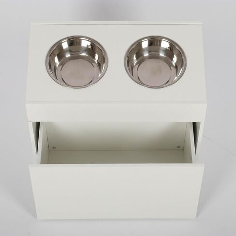 MYOYAY Dog Feeder Station Dog Food Storage Cabinet Pet Food Storage Container with Dog Raised Bowls and Hanger for Feeding & Watering Supplies White in Saudi Arabia