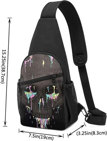 Sugar Horror Skull Printed Sling Backpack,Travel Hiking Shoulder Bag Men's Casual Chest Bag in Saudi Arabia