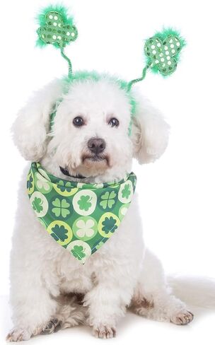 Dog St. Patrick's Day Costume Pet Clover Headband and Puppy St. Patrick's Day Bandanas Cat Classic Plaid Accessories (Green) in Kuwait