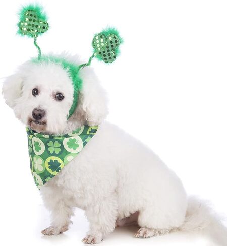 Dog St. Patrick's Day Costume Pet Clover Headband and Puppy St. Patrick's Day Bandanas Cat Classic Plaid Accessories (Green) in Kuwait