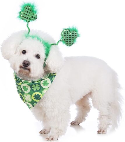 Dog St. Patrick's Day Costume Pet Clover Headband and Puppy St. Patrick's Day Bandanas Cat Classic Plaid Accessories (Green) in Kuwait