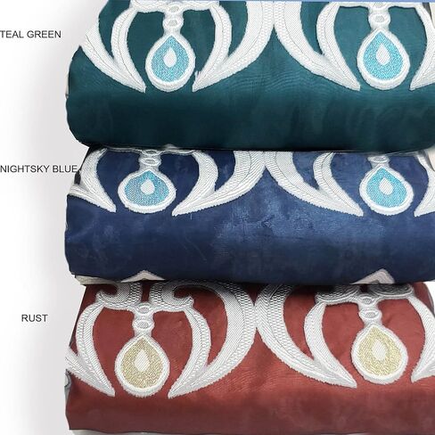 GOHD الطاووس الفخر. ستارة نافذة من قماش الجاكار الفوال المشبك مع ستارة قصيرة مرفقة وظهر من قماش التفتا. مجموعة 2 قطعة. كل قطعة بعرض 137.16 سم × ارتفاع 213.36 سم + ستارة قصيرة مقاس 45.72 سم. (نايتسكي بلو) in Kuwait