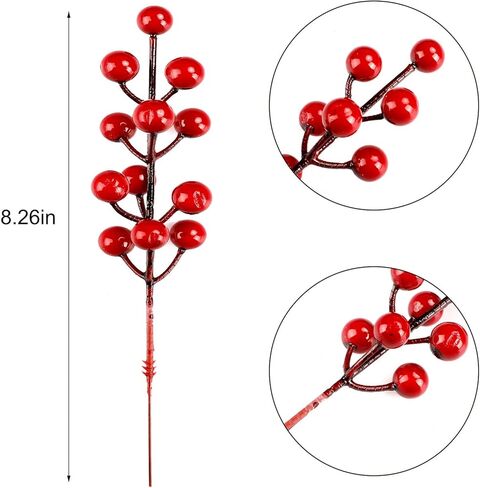 COCOBOO 40pcs Christmas Red Berries Picks Artificial Red Berry Stems for Christmas Tree Decorations Crafts Wedding Holiday Crafts Winter Décor Home Decor in Kuwait