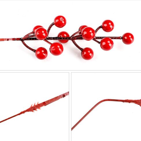 COCOBOO 40pcs Christmas Red Berries Picks Artificial Red Berry Stems for Christmas Tree Decorations Crafts Wedding Holiday Crafts Winter Décor Home Decor in Kuwait