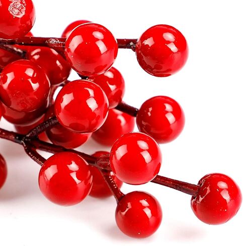 COCOBOO 40pcs Christmas Red Berries Picks Artificial Red Berry Stems for Christmas Tree Decorations Crafts Wedding Holiday Crafts Winter Décor Home Decor in Kuwait