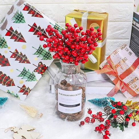 COCOBOO 40pcs Christmas Red Berries Picks Artificial Red Berry Stems for Christmas Tree Decorations Crafts Wedding Holiday Crafts Winter Décor Home Decor in Kuwait