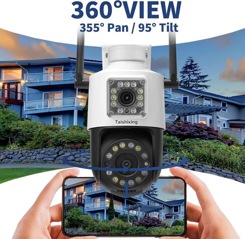 كاميرا Taishixing الأمنية الخارجية، كاميرا خارجية ذات عدسة مزدوجة، نظام كاميرا أمان/إمالة 355 درجة مع تتبع الحركة، صوت ثنائي الاتجاه، إنذار صفارات الإنذار، رؤية ليلية ملونة، تخزين سحابي مجاني in Kuwait