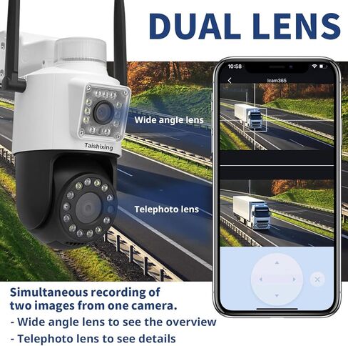 كاميرا Taishixing الأمنية الخارجية، كاميرا خارجية ذات عدسة مزدوجة، نظام كاميرا أمان/إمالة 355 درجة مع تتبع الحركة، صوت ثنائي الاتجاه، إنذار صفارات الإنذار، رؤية ليلية ملونة، تخزين سحابي مجاني in Kuwait