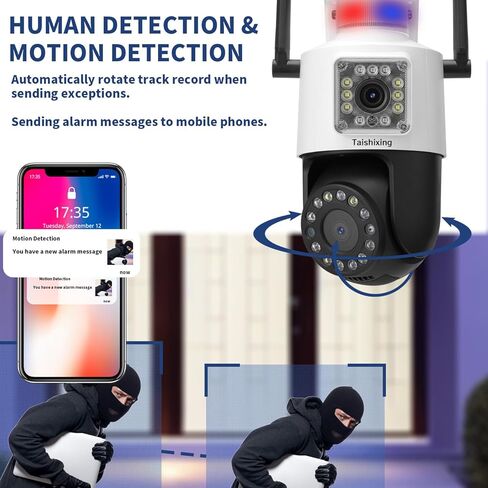 كاميرا Taishixing الأمنية الخارجية، كاميرا خارجية ذات عدسة مزدوجة، نظام كاميرا أمان/إمالة 355 درجة مع تتبع الحركة، صوت ثنائي الاتجاه، إنذار صفارات الإنذار، رؤية ليلية ملونة، تخزين سحابي مجاني in Kuwait