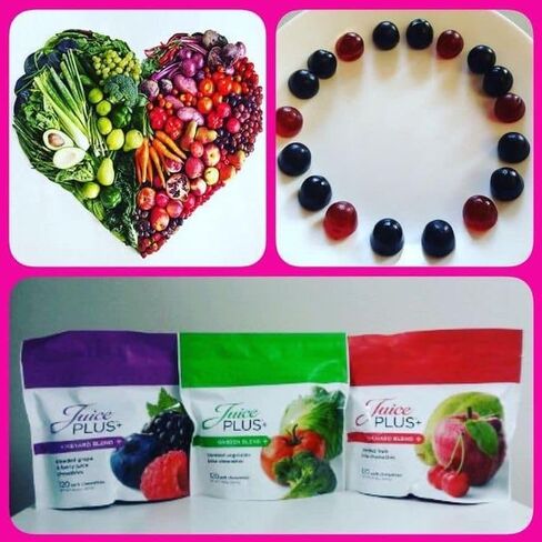 11 نوعًا مختلفًا من الخضروات الخضراء/البرتقالية الممزوجة بالعصير بالإضافة إلى مزيج الخضار، و11 فاكهة حمراء/برتقالية/صفراء مختلفة مُصنَّعة في العصير بالإضافة إلى مزيج الفاكهة، و120 علكة لكل كيس مقابل 60 حصة لكل منها in Kuwait