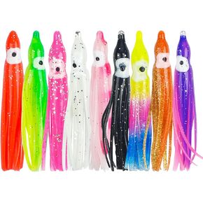 Squid Skirts Fishing Lures Octopus Skirts, 30pcs Saltwater Trolling Lures Multicolor Soft Plastic Octopus Bait Squid Skirts for Bass Trout Fishing