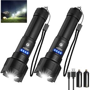 Rechargeable Flashlights High Lumens, Super Bright LED Flashlight 8000 Lumens, Zoomable IPX4 Waterproof Flash Light, Handheld Tactical Flashlight for Camping Emergencies in Kuwait