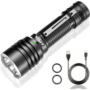 APLOS T03 Professional Tactical Flashlight, 5000 Lumen Tactical flashlights, high lumens Rechargeable flashlights with Clip, 500 Meters Long Range and 5000mAh high Capacity Battery in Kuwait