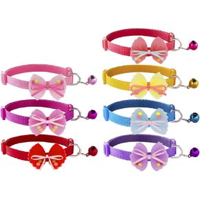 Flymind 8 Pack Classic Plaid Puppy Collars with Bells, Cat ID Collars Adjustable 7.5-12.6in, Cute Soft Nylon Identification Collars for Girl Boy Puppy Kitten, Pet Gifts