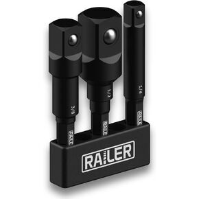 Socket Adapter Set, Railer Impact Grade 3" Extension Bits With Holder | 1/4", 3/8", and 1/2" Drive Drill Impact Socket Extension Bit Adapter Set