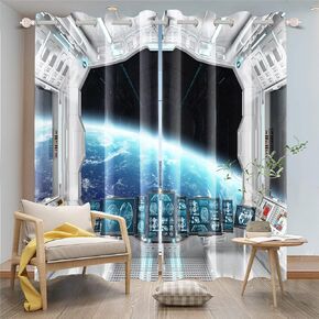 DORCEV Kitchen Curtain Spaceship Spacecraft Interior with Window View On Planet Blackout Window Curtains Futuristic Science Fiction Space Station Curtains Draperies,42x63 inch,2 Panels in Kuwait