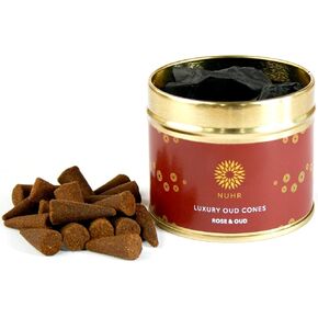 مجموعة NUHR Home مكونة من 20 مخروط بخور فاخر من الورد والعود، مصنوعة من خشب العود الطبيعي الأصلي للعلاج العطري المنعش والتأمل وتخفيف التوتر in Kuwait