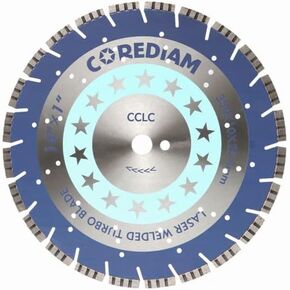 شفرة ماسية مقاس 14 بوصة من COREDIAM، شفرة سريعة ملحومة بالليزر مع ارتفاع قطعة 10 مم لقطع الخرسانة الخضراء والخرسانة الإسفلتية والمواد الكاشطة الأخرى، قطع رطب/جاف، 1 بوصة in Kuwait