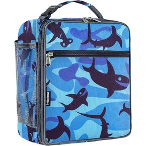 حقيبة غداء للصبي الصغير، صندوق غداء قابل لإعادة الاستخدام للأطفال، حقيبة غداء معزولة بطباعة سمك القرش مع إبزيم، حقيبة غداء صغيرة خفيفة الوزن، حقيبة غداء كرتونية لمحبي المحيط، مبرد صغير للعودة إلى المدرسة in Kuwait