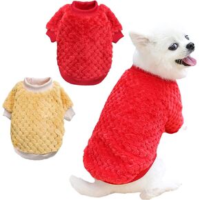 2 Pieces Winter Warm Puppy Clothes Fleece Pet Sweater Soft Coral Fleece Pet Clothes Pet Supplies Cat Outfit Cute Pullover for Small to Medium Pets (Large, Pink/Blue)