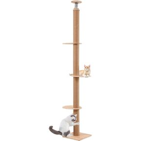 Littleglovo Adjustable Height Floor to Ceiling Cat Tree, 15.57 in Square Base, 3-Level Platform, Sisal Coated Posts, 11cm Diameter, 15.35 in Springboard, Easy Assembly in Saudi Arabia
