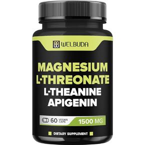 60 Capsules - Magnesium L-Threonate with L-Theanine & Apigenin - 1500mg Magnesium Supplement - Support for Brain Health, Memory, Focus & Immune System in Kuwait