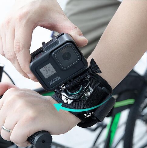 لوفولو حزام معصم للكاميرا الرياضية دوار 360 درجة متوافق مع جوبرو هيرو 12 11 10 9 8 7 6 سيشن، ابيمان، شاومي يي، اس جيه كام، دي جيه اي اوسمو اكشن 3، انستا 360 ومعظم كاميرات الاكشن in Kuwait