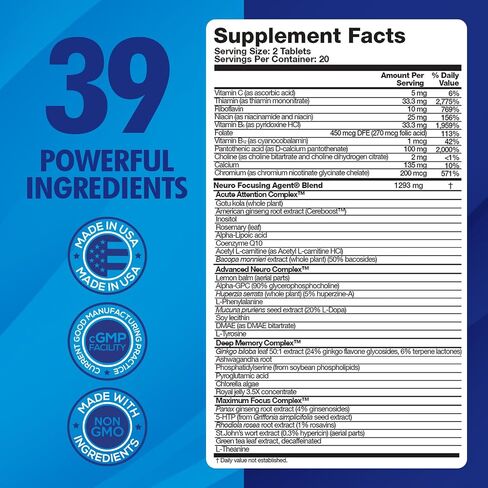 Focus Fast Brain Supplement - Improve Working Memory, Enhance Focus, Boost Cognition in as Little as 1 Hour. Caffeine/Stimulant Free Nootropic in Saudi Arabia