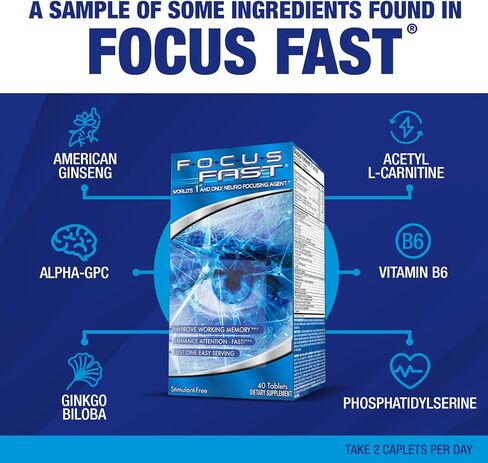 Focus Fast Brain Supplement - Improve Working Memory, Enhance Focus, Boost Cognition in as Little as 1 Hour. Caffeine/Stimulant Free Nootropic in Saudi Arabia