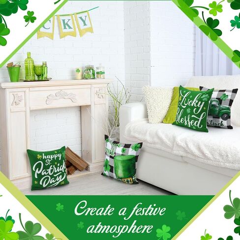 Preboun Set of 12 Valentine's Day St. Patrick's Day Easter Pillow Covers 18 x 18 Inch Love Heart Clovers Bunny Eggs Cushion Case Home Buffalo Plaid Pillow Case for Holiday Happy Home Decor (Lovely) in Saudi Arabia
